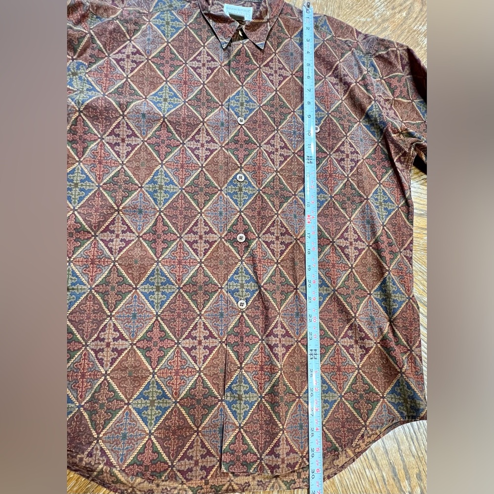 VINTAGE 80s Banana Republic Safari 100% cotton button down‎ shirt argyle diamond - Picture 9 of 10